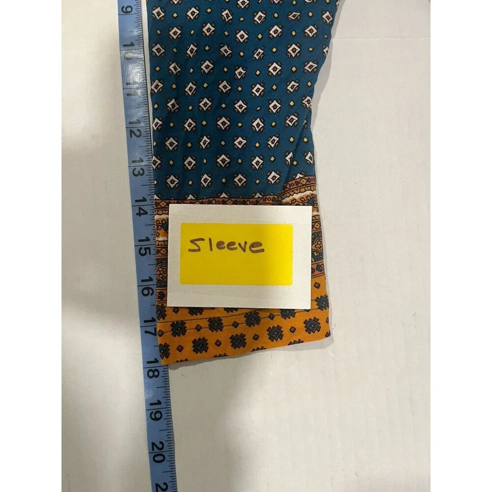 Maeve Anthropologie Teal Gold Border Print Knit Dress Sz M Hippie Boho Western - Picture 9 of 12